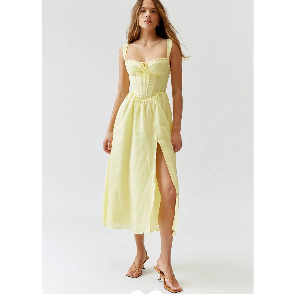 Revolve Bardot 6 Esra Corset Midi Dress $199 Fit&Flare Full Skirt Butter Yellow
